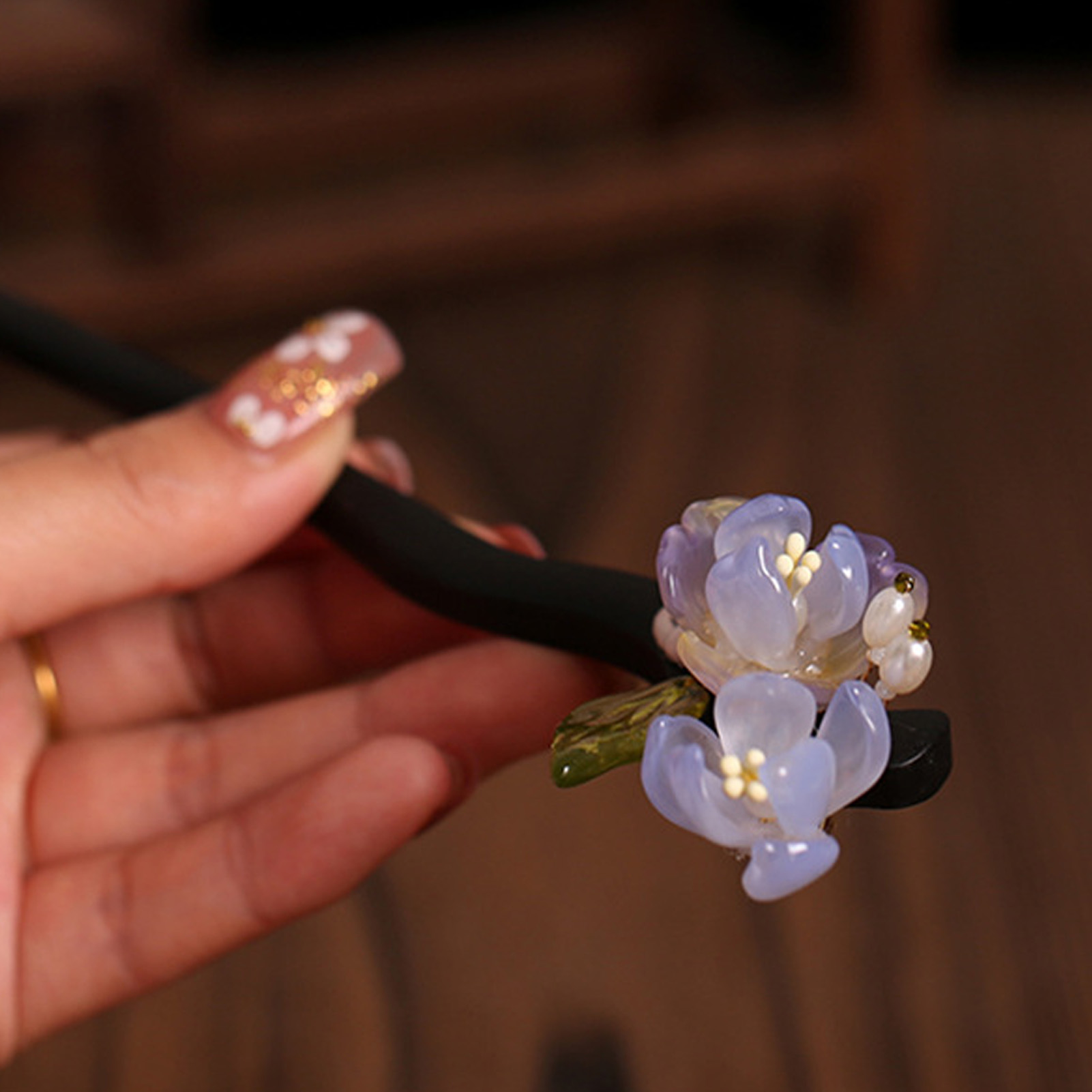Supply Florist - Jepit Rambut Kayu Vintage Motif Bunga